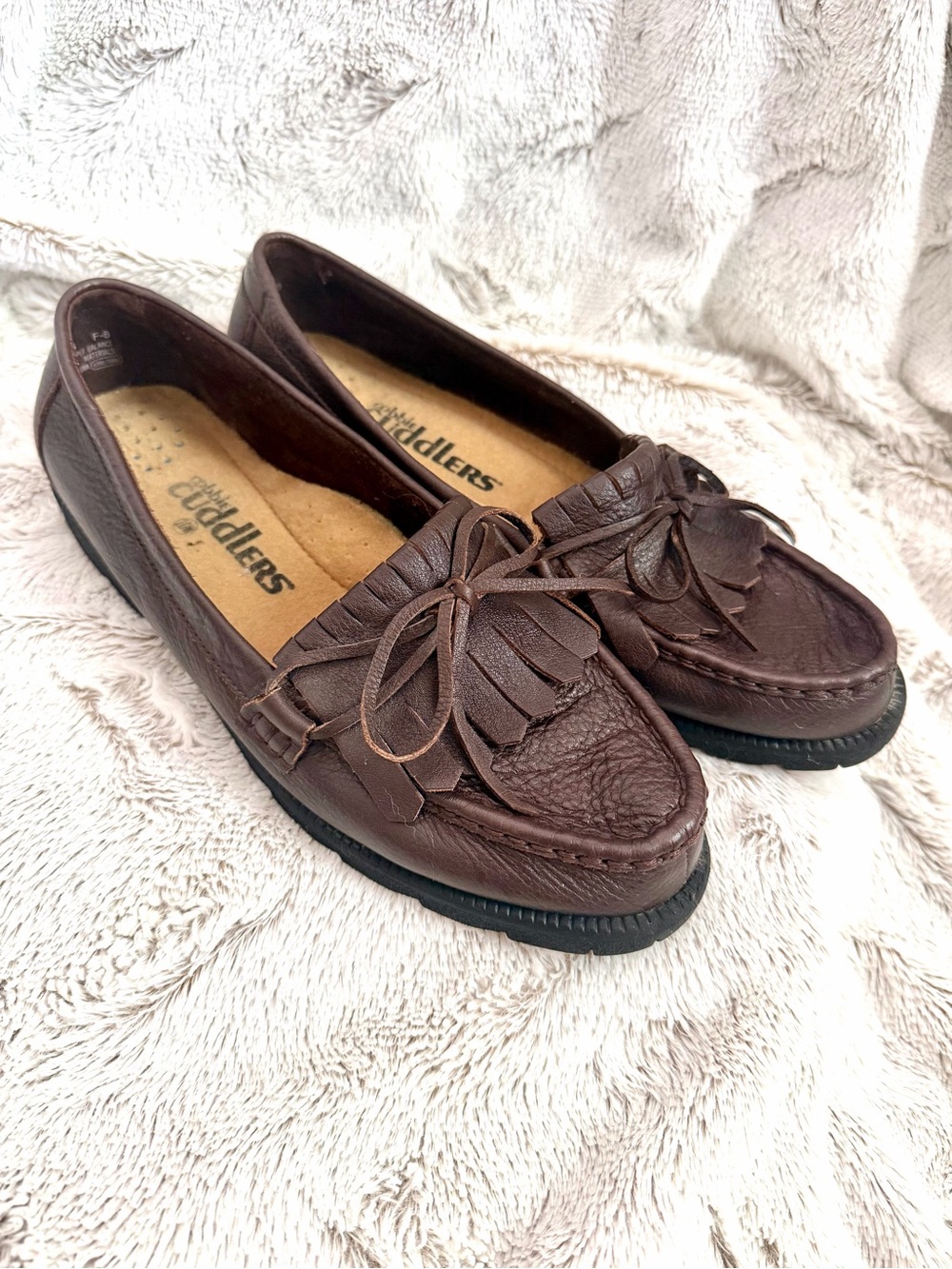 Cobbie Cuddlers Vintage Brown Leather Kiltie Fringe Loafers Comfort Shoes 8